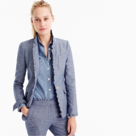 J. Crew Regent Blazer in Blue Chambray Ruffle - Picture 1 of 10